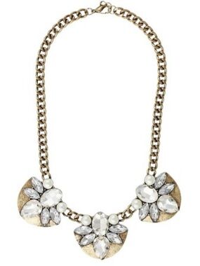 Vintage JCrew 16”Gold-Tone Crystal a Necklace - White Crystals